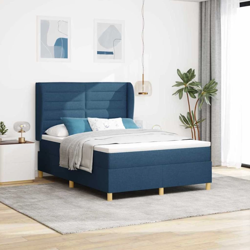 Κρεβάτι Box Spring vidaXL με Στρώμα Μπλε 140x190 εκ. Υφάσματος
