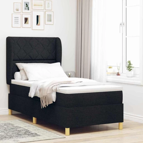 κρεβάτι Box Spring με Στρώμα vidaXL Μαύρο 100x200 εκ. Ύφασμα