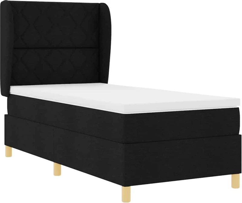 κρεβάτι Box Spring με Στρώμα vidaXL Μαύρο 100x200 εκ. Ύφασμα