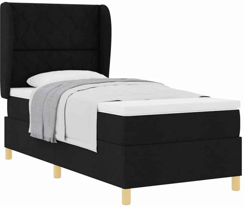 κρεβάτι Box Spring με Στρώμα vidaXL Μαύρο 100x200 εκ. Ύφασμα