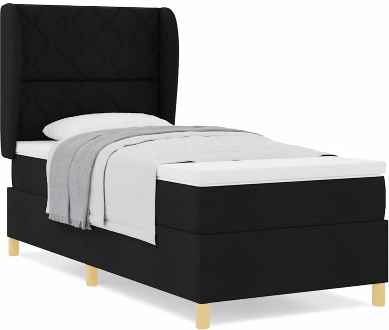 κρεβάτι Box Spring με Στρώμα vidaXL Μαύρο 100x200 εκ. Ύφασμα