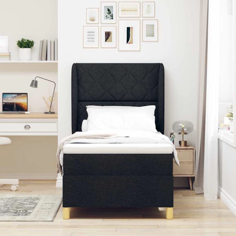 κρεβάτι Box Spring με Στρώμα vidaXL Μαύρο 100x200 εκ. Ύφασμα