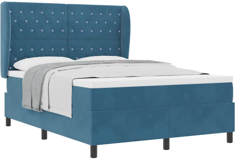 vidaXL Κρεβάτι Box Spring με Στρώμα σε Σκούρο Μπλε - 140x200 εκ - Βελούδο