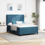 vidaXL Κρεβάτι Box Spring με Στρώμα σε Σκούρο Μπλε - 140x200 εκ - Βελούδο