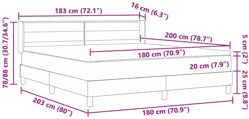 vidaXL Κιβωτός Στρώματος με Στρώμα Μπλε, 180 x 200 εκ, Ύφασμα.