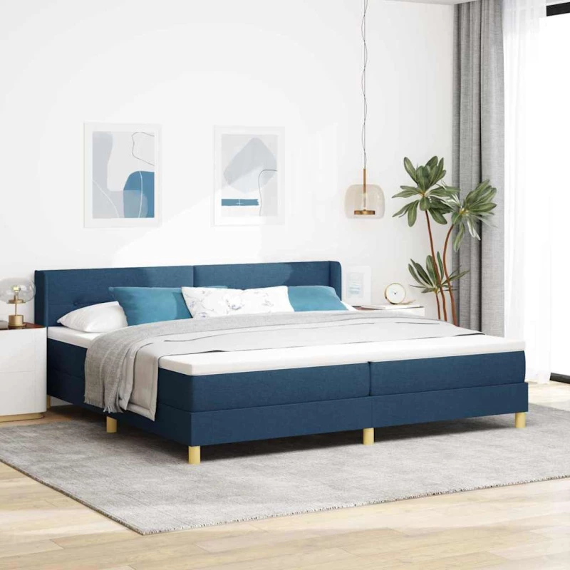 vidaXL Κρεβάτι Box Spring με στρώμα σε μπλε, 200 x 200 εκ, υφασμάτινο