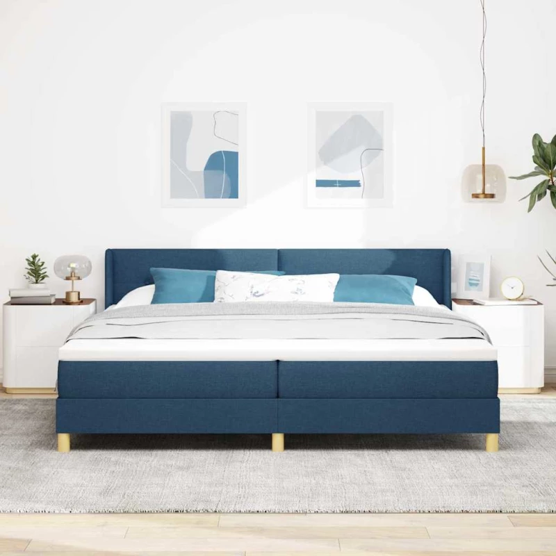vidaXL Κρεβάτι Box Spring με στρώμα σε μπλε, 200 x 200 εκ, υφασμάτινο