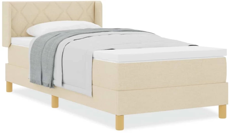 vidaXL Κρεβάτι Box Spring με Στρώμα Κρεμ 90 x 200 εκ. Ύφασμα.