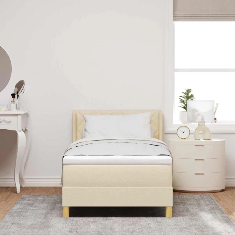 vidaXL Κρεβάτι Box Spring με Στρώμα Κρεμ 90 x 200 εκ. Ύφασμα.