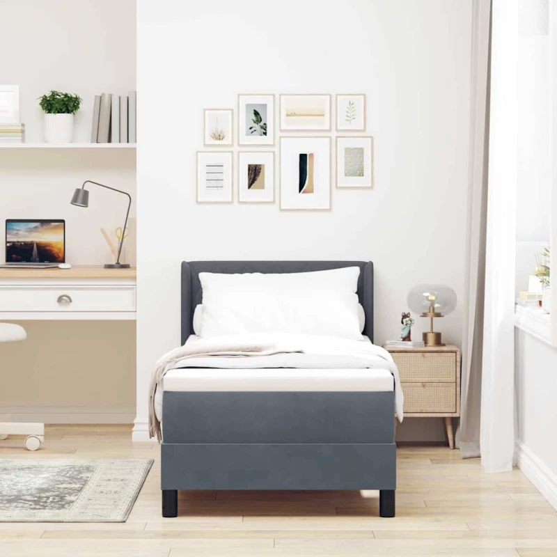 Κρεβάτι Box Spring vidaXL με Στρώμα Σκούρο Γκρί 80x200 εκ Βελούδο