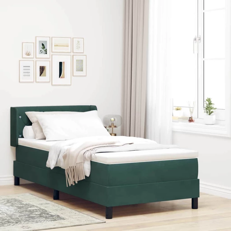 κρεβάτι box spring vidaXL με στρώμα σκούρο πράσινο 90x190 εκ. βελούδο