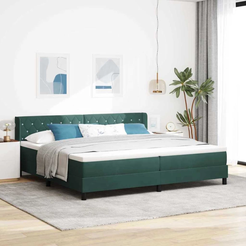 κρεβάτι Box Spring με στρώμα vidaXL Σκούρο Πράσινο 200x200 εκ. Βελούδο
