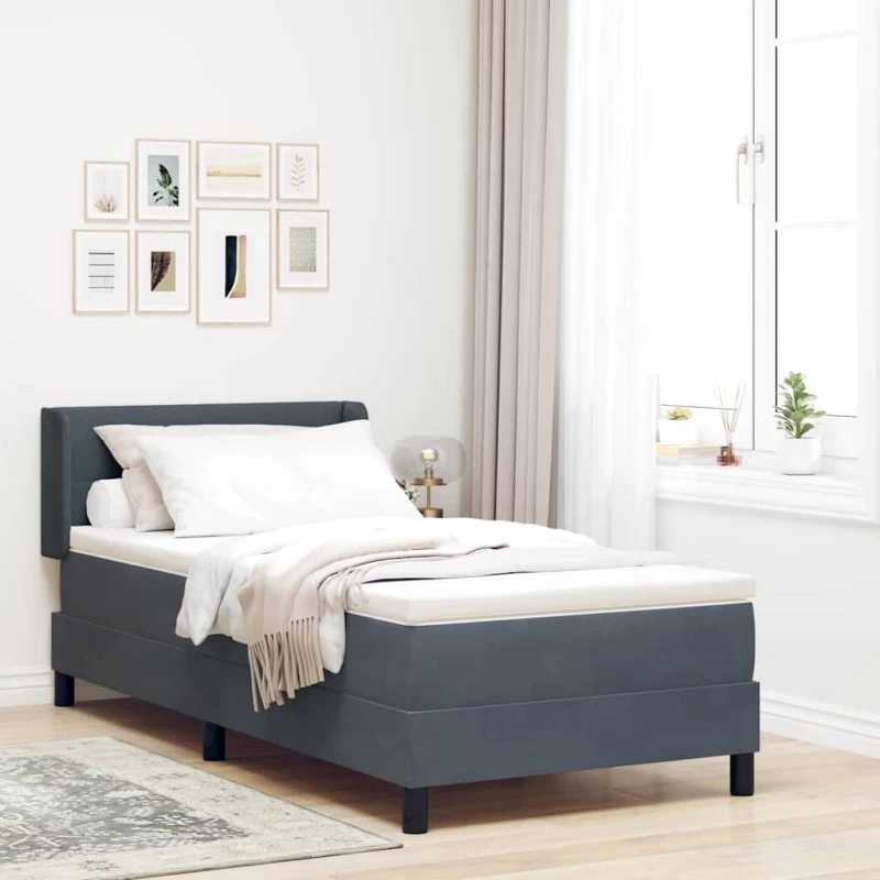 vidaXL Κρεβάτι Box Spring με Στρώμα Σκούρο Γκρι 100x200 εκ Βελούδο