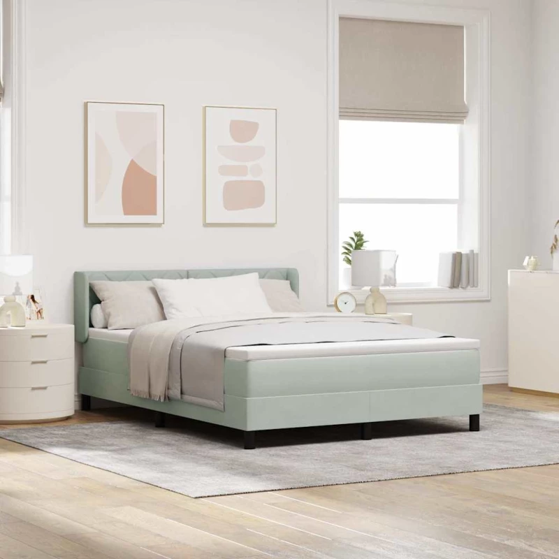 vidaXL Κρεβάτι Box Spring με Στρώμα Ανοιχτό Γκρι 140x190 εκ. Βελούδο