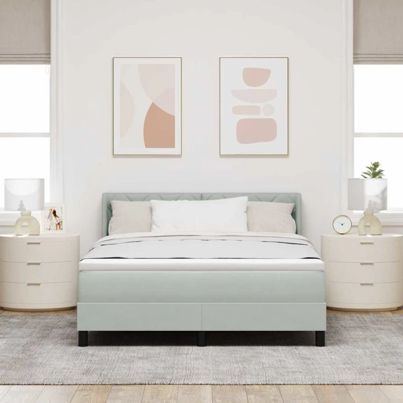 vidaXL Κρεβάτι Box Spring με Στρώμα Ανοιχτό Γκρι 140x190 εκ. Βελούδο