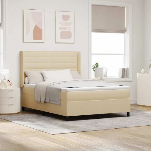 vidaXL Κρεβάτι Box Spring με Στρώμα Κρεμ 140x200 εκ. Υφασμάτινο