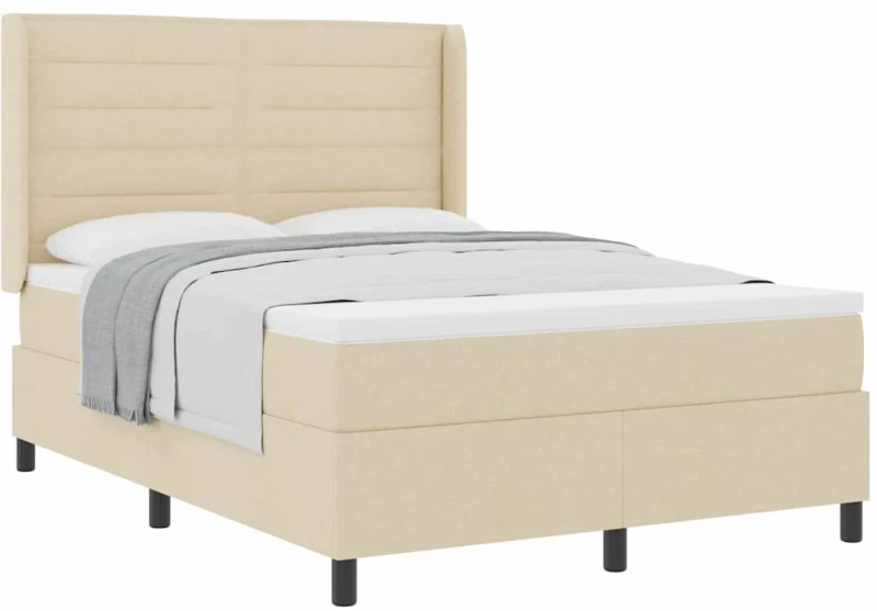 vidaXL Κρεβάτι Box Spring με Στρώμα Κρεμ 140x200 εκ. Υφασμάτινο