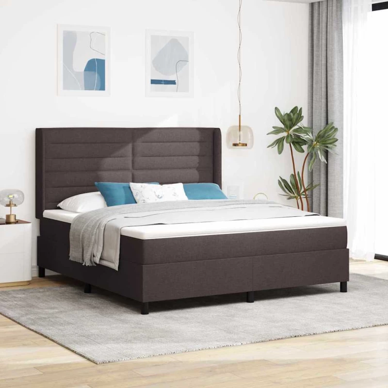 vidaXL Κρεβάτι Box Spring με Στρώμα σκούρο καφέ 180x200 εκ. υφάσματος