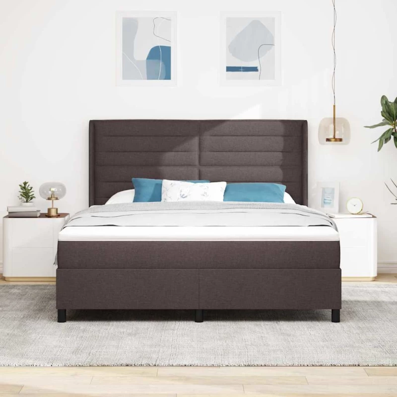 vidaXL Κρεβάτι Box Spring με Στρώμα σκούρο καφέ 180x200 εκ. υφάσματος