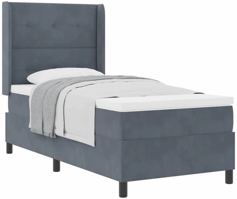 vidaXL Κρεβάτι Box Spring με Στρώμα Σκούρο Γκρι 90x200 εκ. Βελούδο