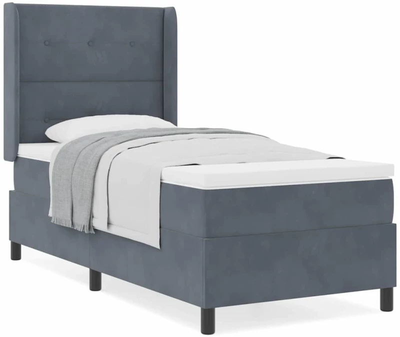 vidaXL Κρεβάτι Box Spring με Στρώμα Σκούρο Γκρι 90x200 εκ. Βελούδο