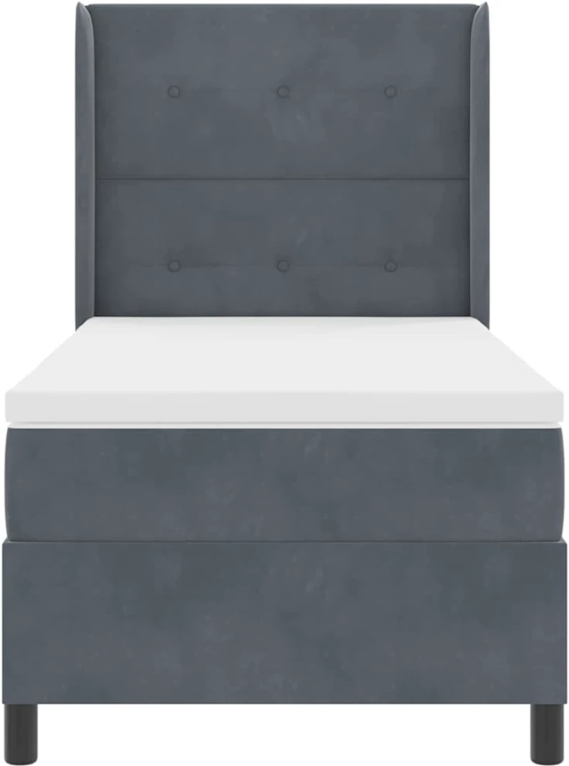 vidaXL Κρεβάτι Box Spring με Στρώμα Σκούρο Γκρι 90x200 εκ. Βελούδο