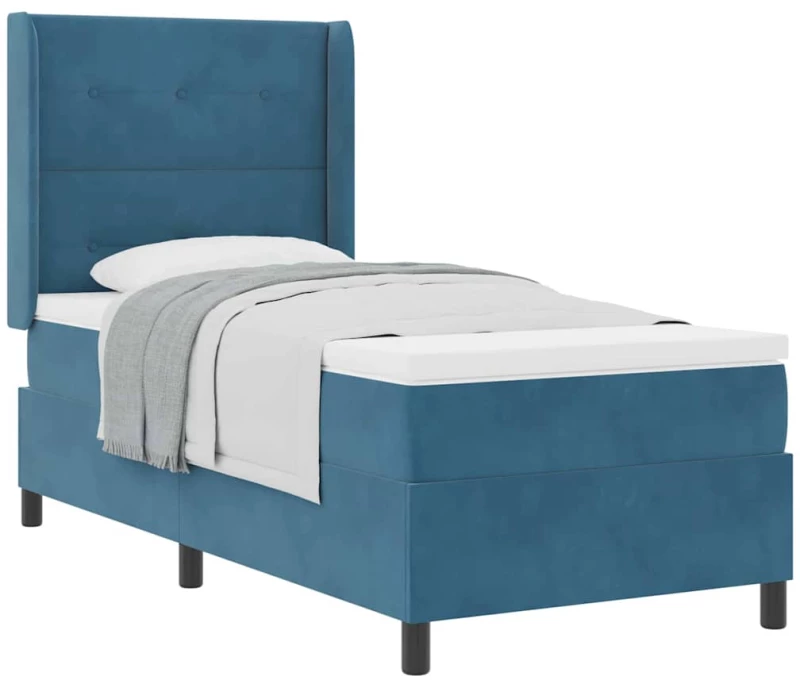 vidaXL Κρεβάτι Box Spring με Στρώμα Σκούρο Μπλε 100x200 εκ. Βελούδο