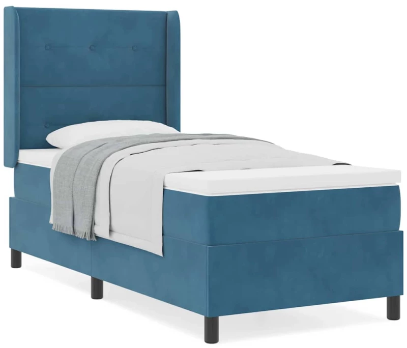 vidaXL Κρεβάτι Box Spring με Στρώμα Σκούρο Μπλε 100x200 εκ. Βελούδο