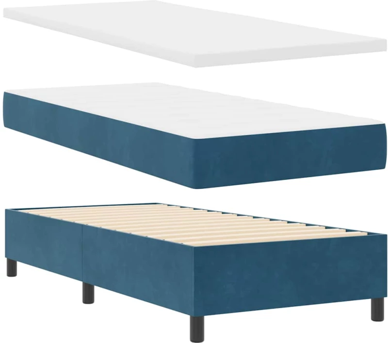 vidaXL Κρεβάτι Box Spring με Στρώμα Σκούρο Μπλε 100x200 εκ. Βελούδο