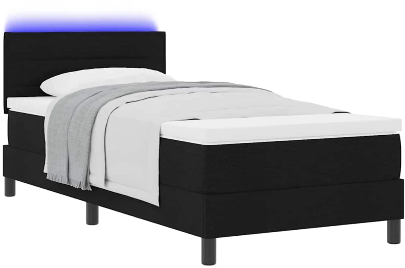 vidaXL Κρεβάτι Box Spring με στρώμα & LED Μαύρο 90x200 εκ Υφασμάτινο