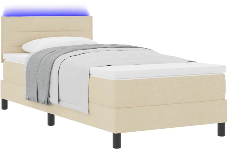 vidaXL Κρεβάτι με Στρώμα και LED Κρέμα 100x200 εκ Υφάσματος