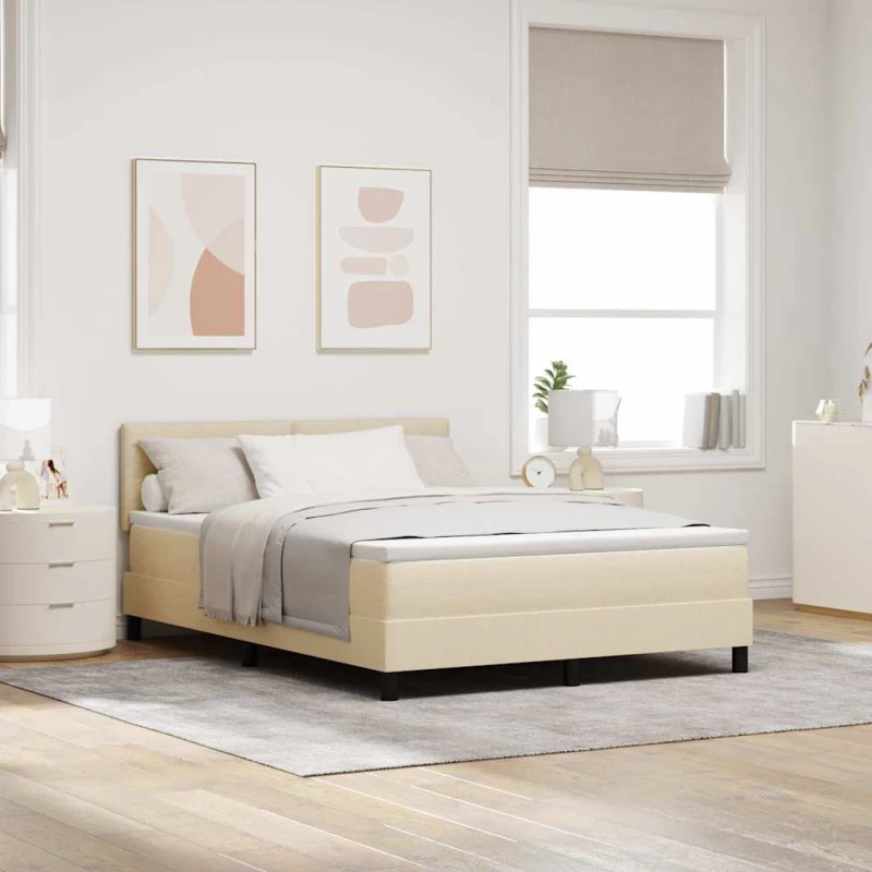 vidaXL Κρεβάτι με Στρώμα & LED Κρεμ 140x200 εκ Υφασμάτινο