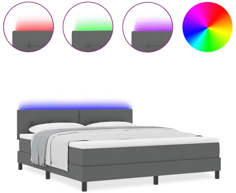 vidaXL Κρεβάτι Βολής με Στρώμα & LED Σκούρο Γκρι 180x200 cm Υφάσματος