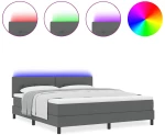 vidaXL Κρεβάτι Βολής με Στρώμα & LED Σκούρο Γκρι 180x200 cm Υφάσματος