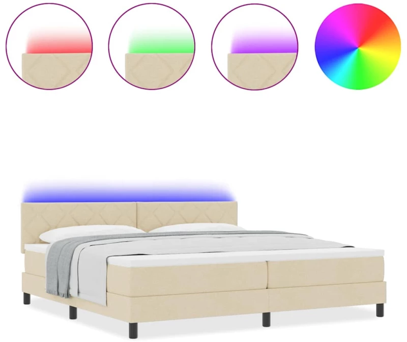 vidaXL Κρεβάτι Σπαστού Σπαστού με Στρώμα & LED Κρεμ 200x200 εκ. Ύφασμα