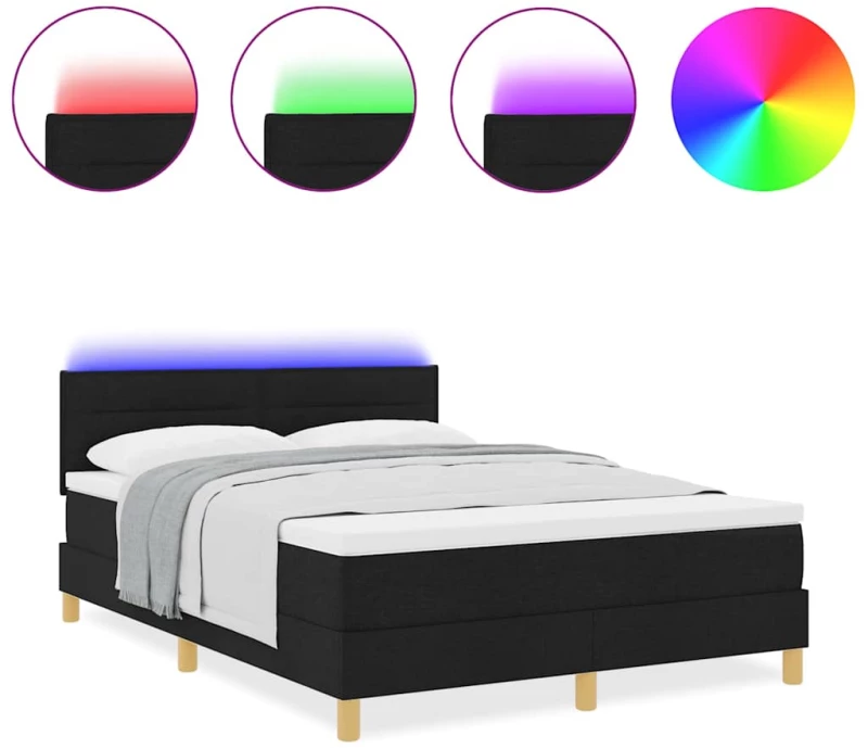 vidaXL Κρεβάτι με Βάση με Στρώμα & LED Μαύρο 140x200 εκ. Ύφασμα