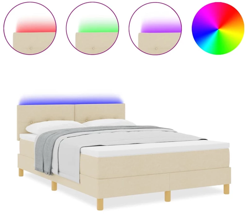 vidaXL Κρεβάτι με Βαθμό Επιστροφής και Στρώμα & LED Κρεμ 140x200 εκ. Ύφασμα
