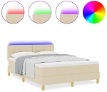 vidaXL Κρεβάτι με Βαθμό Επιστροφής και Στρώμα & LED Κρεμ 140x200 εκ. Ύφασμα
