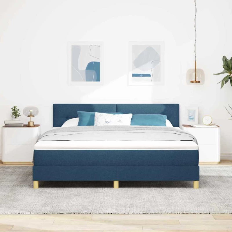 vidaXL Κρεβάτι με Στρώμα & LED Μπλε 180x200 εκ. Υφασμάτινο