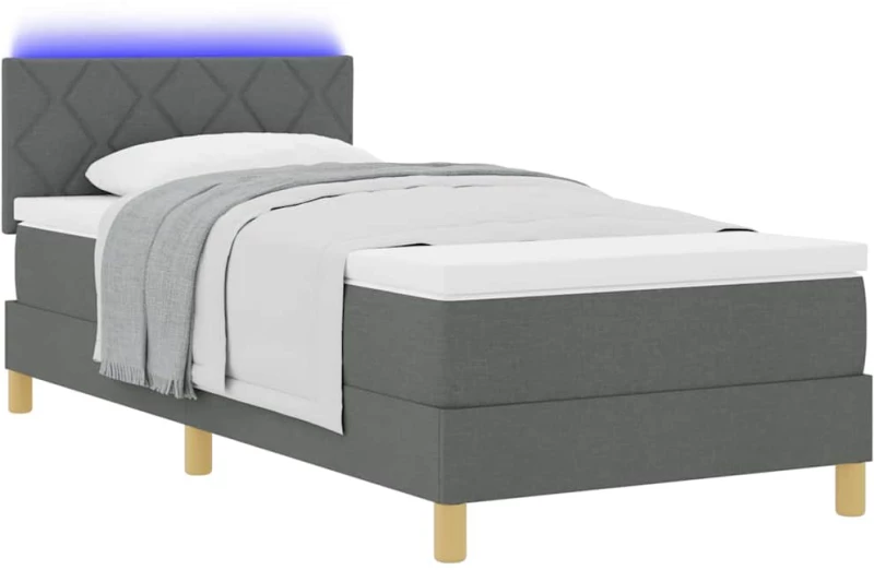 vidaXL Κρεβάτι Βάσης με Στρώμα & LED Σκούρο Γκρι 90x190 cm Ύφασμα