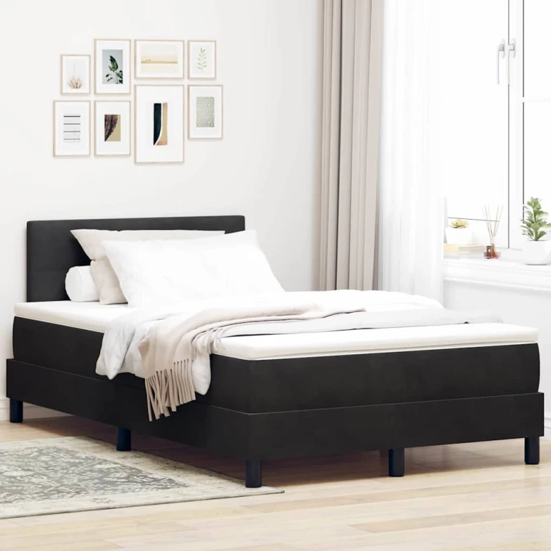 Κρεβάτι Box Spring με Στρώμα & LED μαύρο 120x200 εκ. Βελούδινο