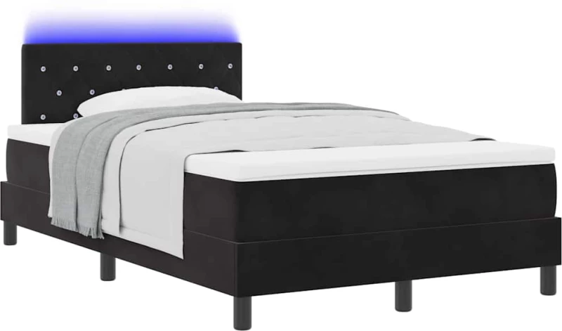 Κρεβάτι Box Spring με Στρώμα & LED μαύρο 120x200 εκ. Βελούδινο