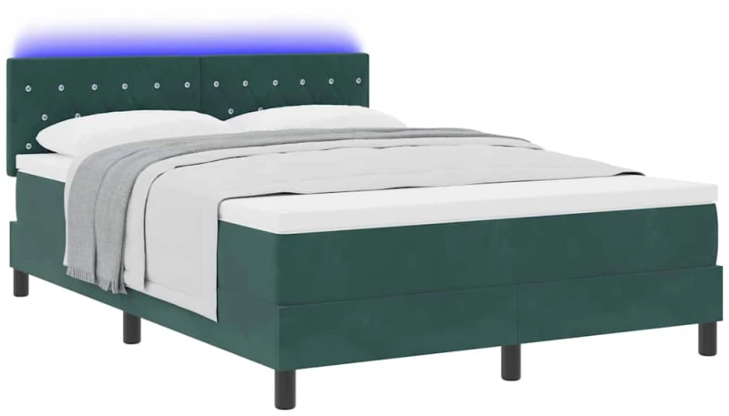 κρεβάτι box spring vidaXL με στρώμα & LED σκούρο πράσινο 140x190 εκ. βελούδο