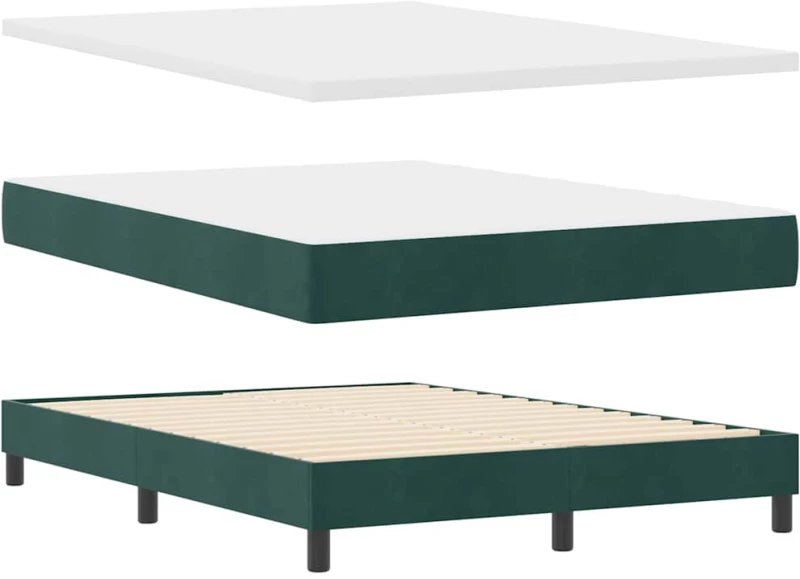 κρεβάτι box spring vidaXL με στρώμα & LED σκούρο πράσινο 140x190 εκ. βελούδο