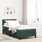 vidaXL Κρεβάτι Box Spring με Στρώμα & LED Σκούρο Πράσινο 90x200 εκ. Βελούδο