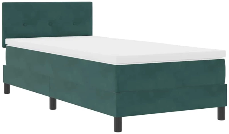 vidaXL Κρεβάτι Box Spring με Στρώμα & LED Σκούρο Πράσινο 90x200 εκ. Βελούδο