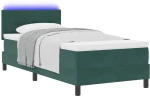 vidaXL Κρεβάτι Box Spring με Στρώμα & LED Σκούρο Πράσινο 90x200 εκ. Βελούδο