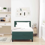 vidaXL Κρεβάτι Box Spring με Στρώμα & LED Σκούρο Πράσινο 90x200 εκ. Βελούδο
