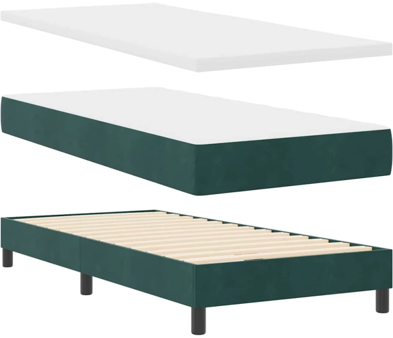vidaXL Κρεβάτι Box Spring με Στρώμα & LED Σκούρο Πράσινο 90x200 εκ. Βελούδο