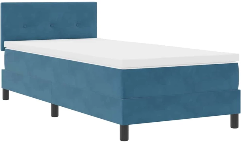 Κρεβάτι Box Spring με Στρώμα & LED vidaXL Σκούρο Μπλε 100x200 εκ. Βελούδο